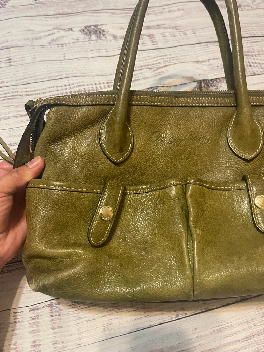 Dooney & Bourke Florentine Leather Olive Green East West Satchel Bag